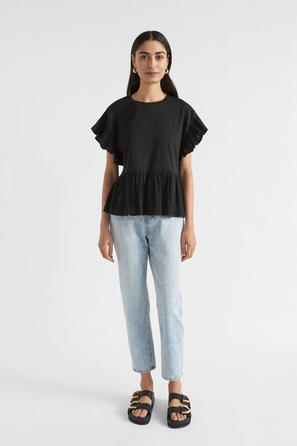 Textured Trim Flutter Tee  Black  hi-res