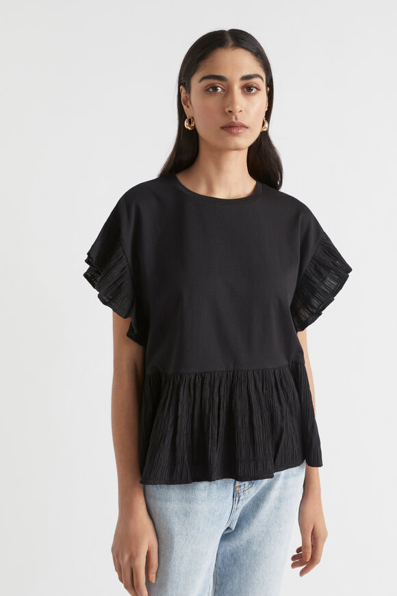 Textured Trim Flutter Tee  Black  hi-res