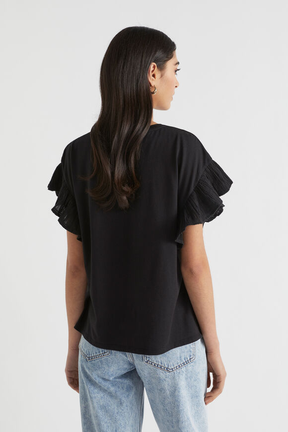 Textured Trim Flutter Tee  Black  hi-res