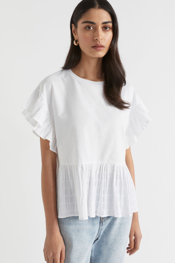 Textured Trim Flutter Tee  Whisper White  hi-res
