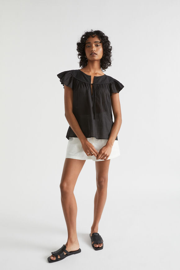 Voile Yoke Frill Sleeve Blouse  Black  hi-res
