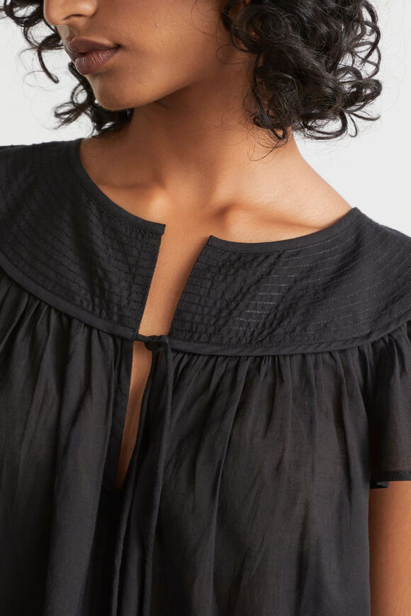 Voile Yoke Frill Sleeve Blouse  Black  hi-res