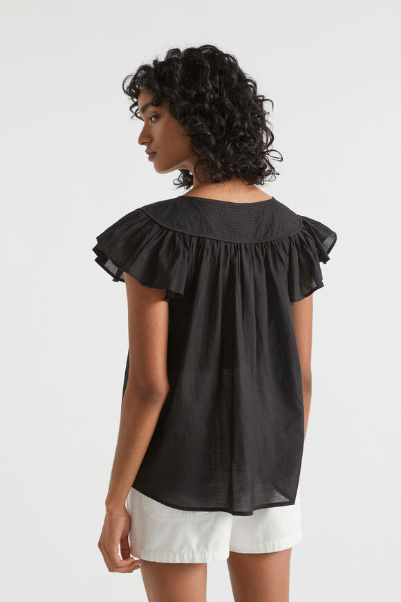 Voile Yoke Frill Sleeve Blouse  Black  hi-res