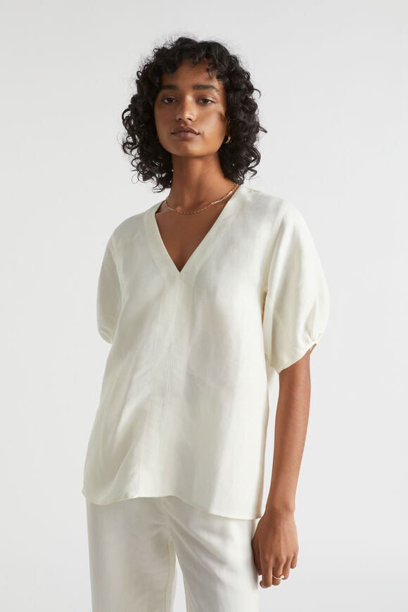 Linen Blend Panelled Blouse  Cloud Cream  hi-res