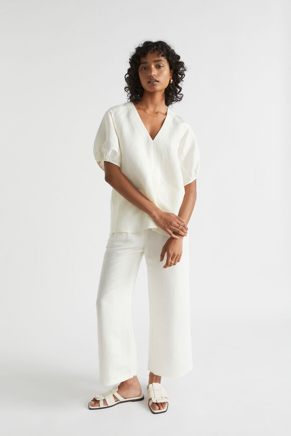 Linen Blend Panelled Blouse  Cloud Cream  hi-res