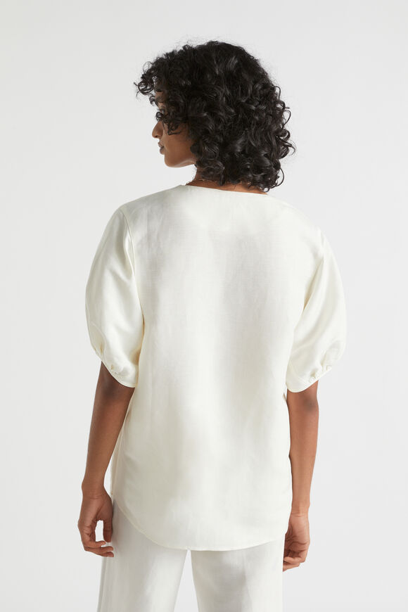 Linen Blend Panelled Blouse  Cloud Cream  hi-res