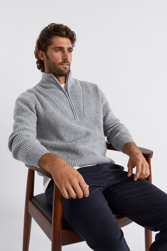Zip Knit Sweater  Grey Marle  hi-res