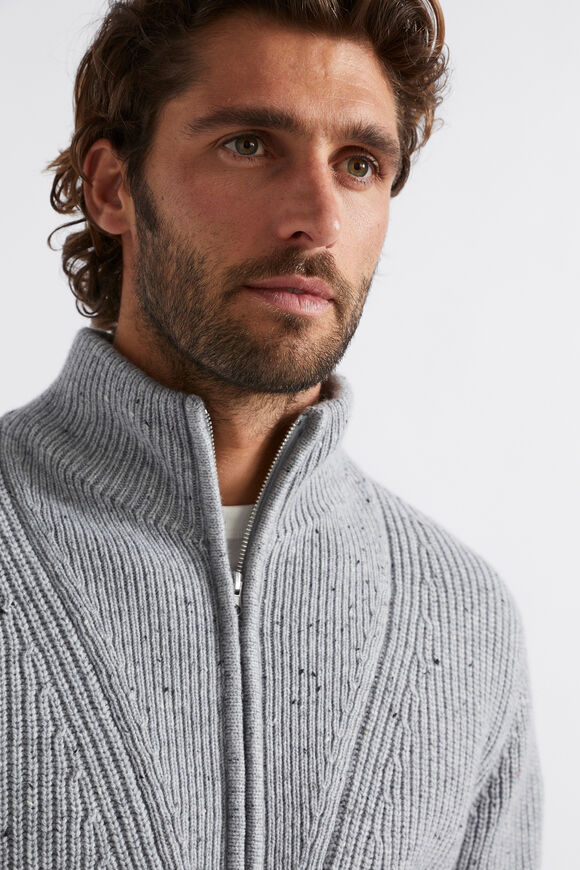 Zip Knit Sweater  Grey Marle  hi-res