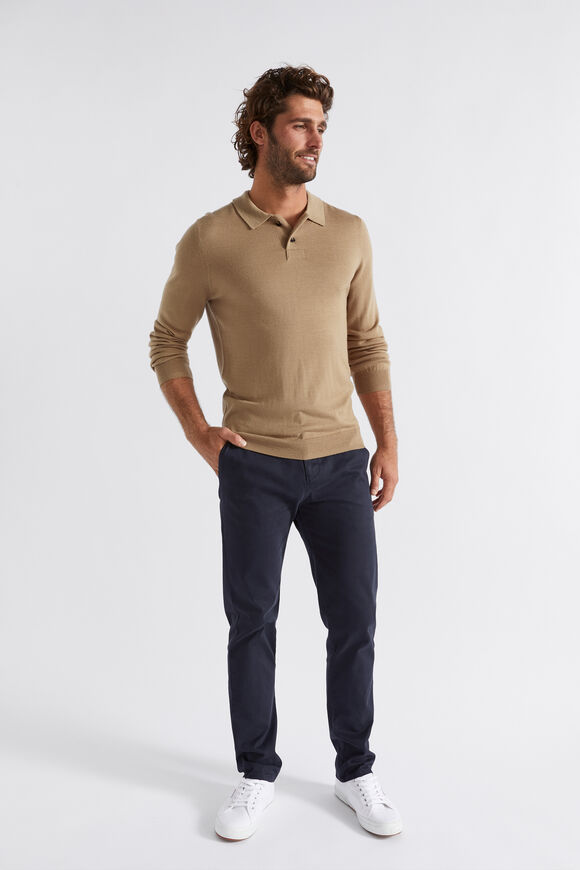 Merino Knitted Polo  Almond  hi-res