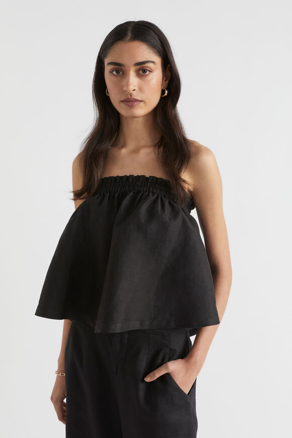 Linen Strapless Top  Black  hi-res