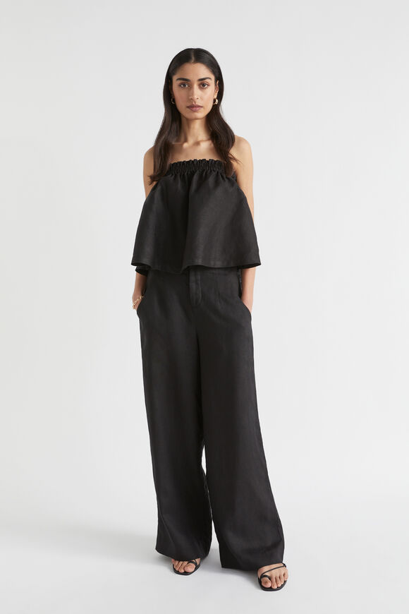 Linen Strapless Top  Black  hi-res