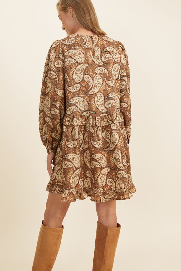 Paisley Ruffle Mini Dress   Burnt Caramel Paisley  hi-res