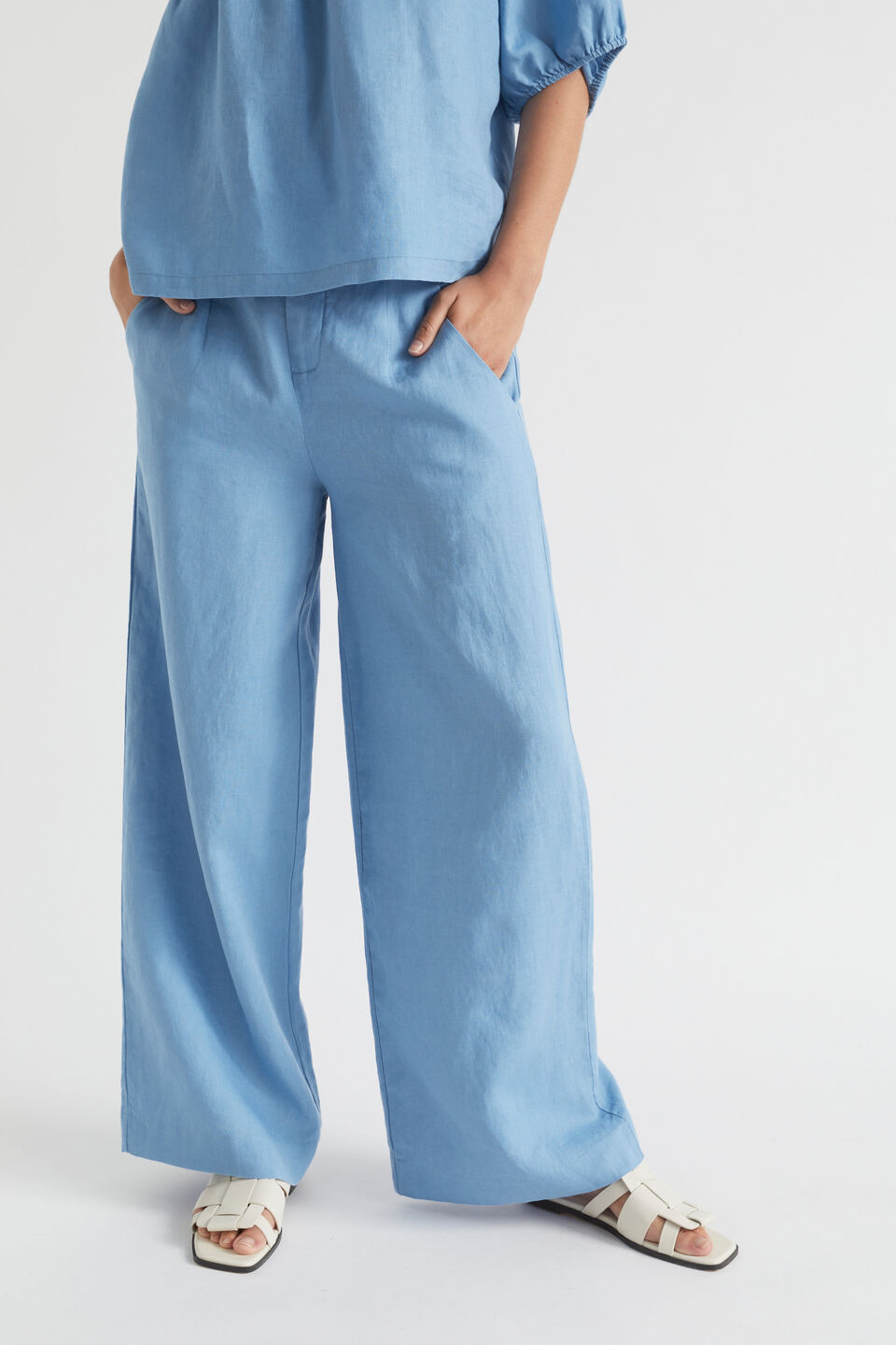 Core Linen Waisted Pant  Soft Cobalt