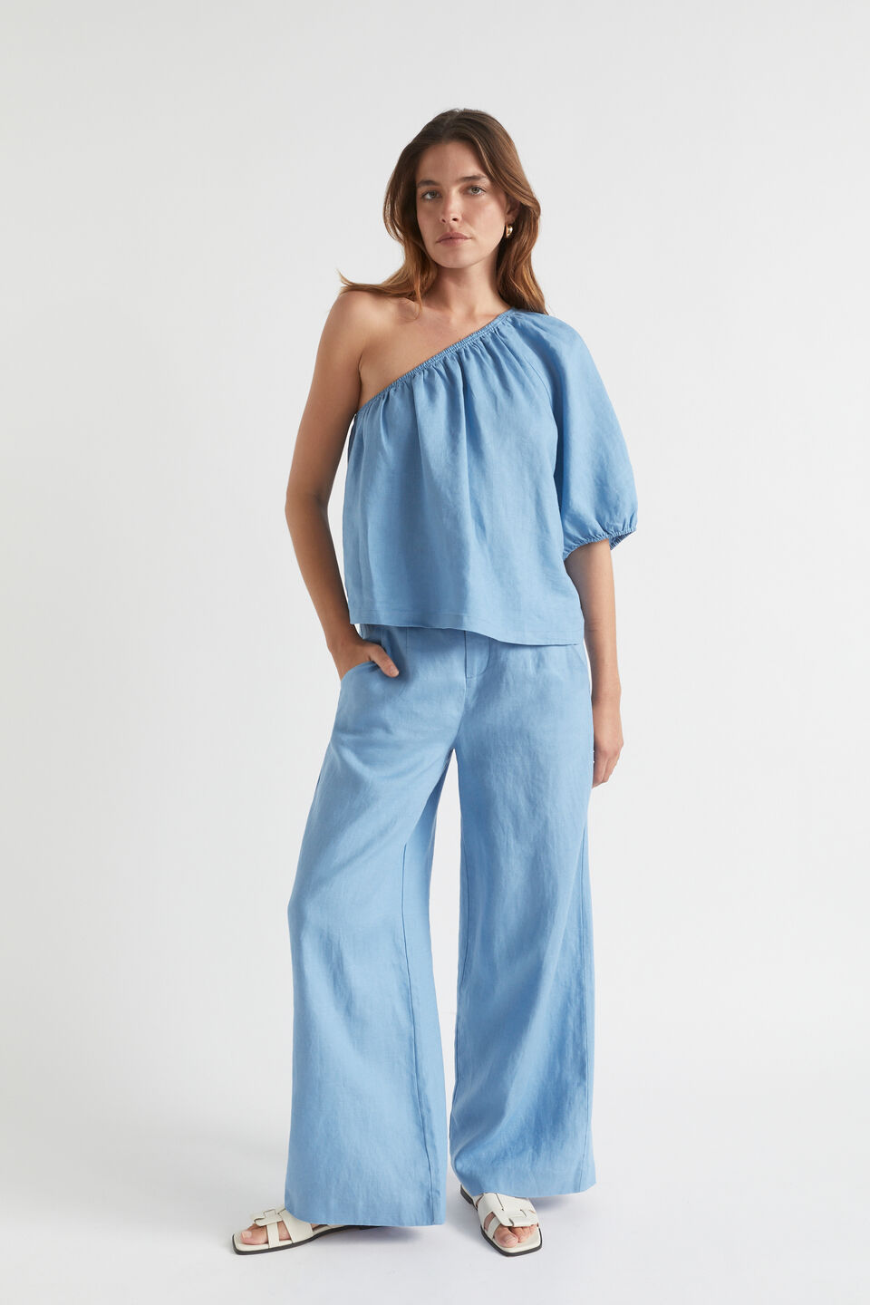 Core Linen Waisted Pant  Soft Cobalt
