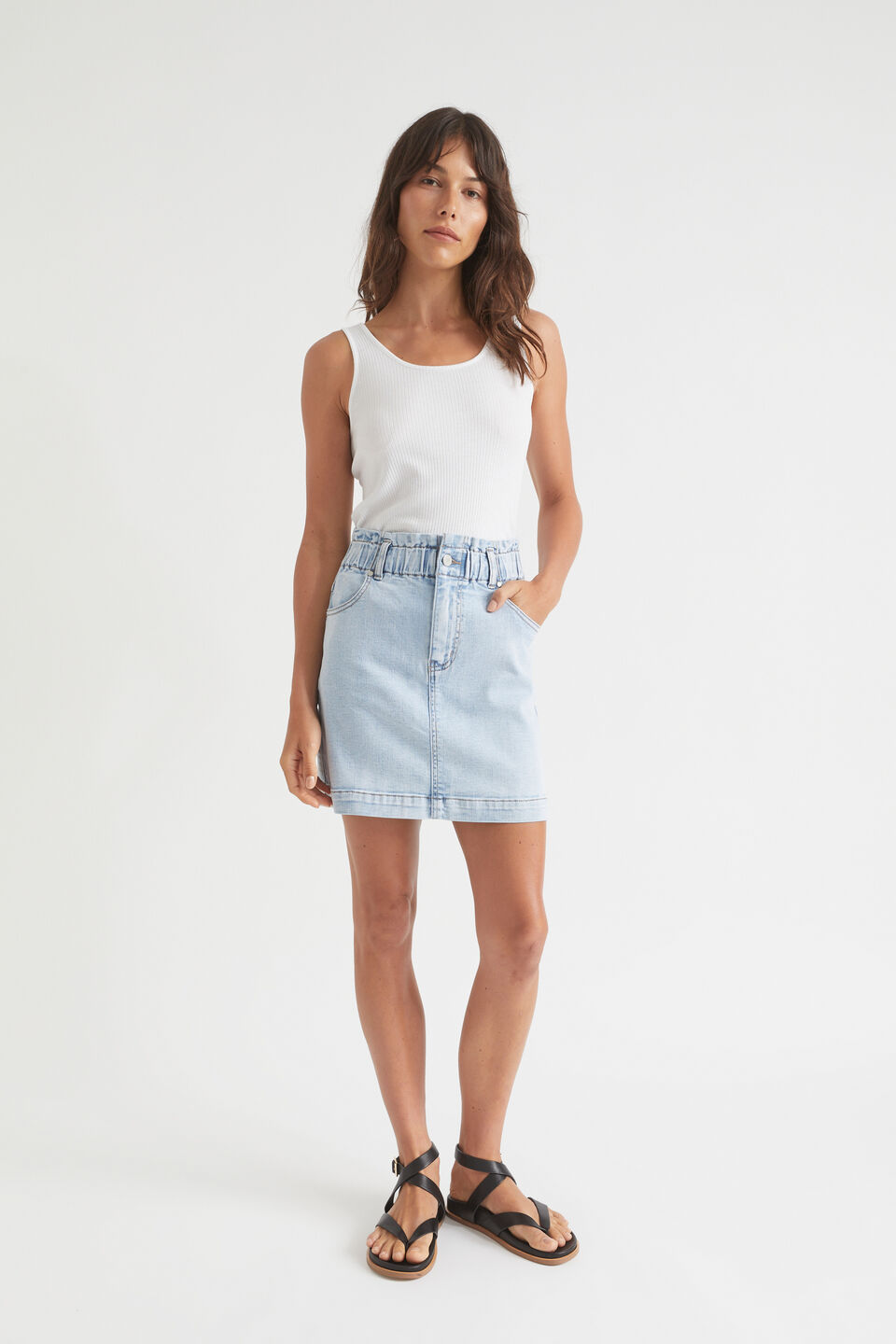 Core Denim Paperbag Mini Skirt  Ice Blue Denim