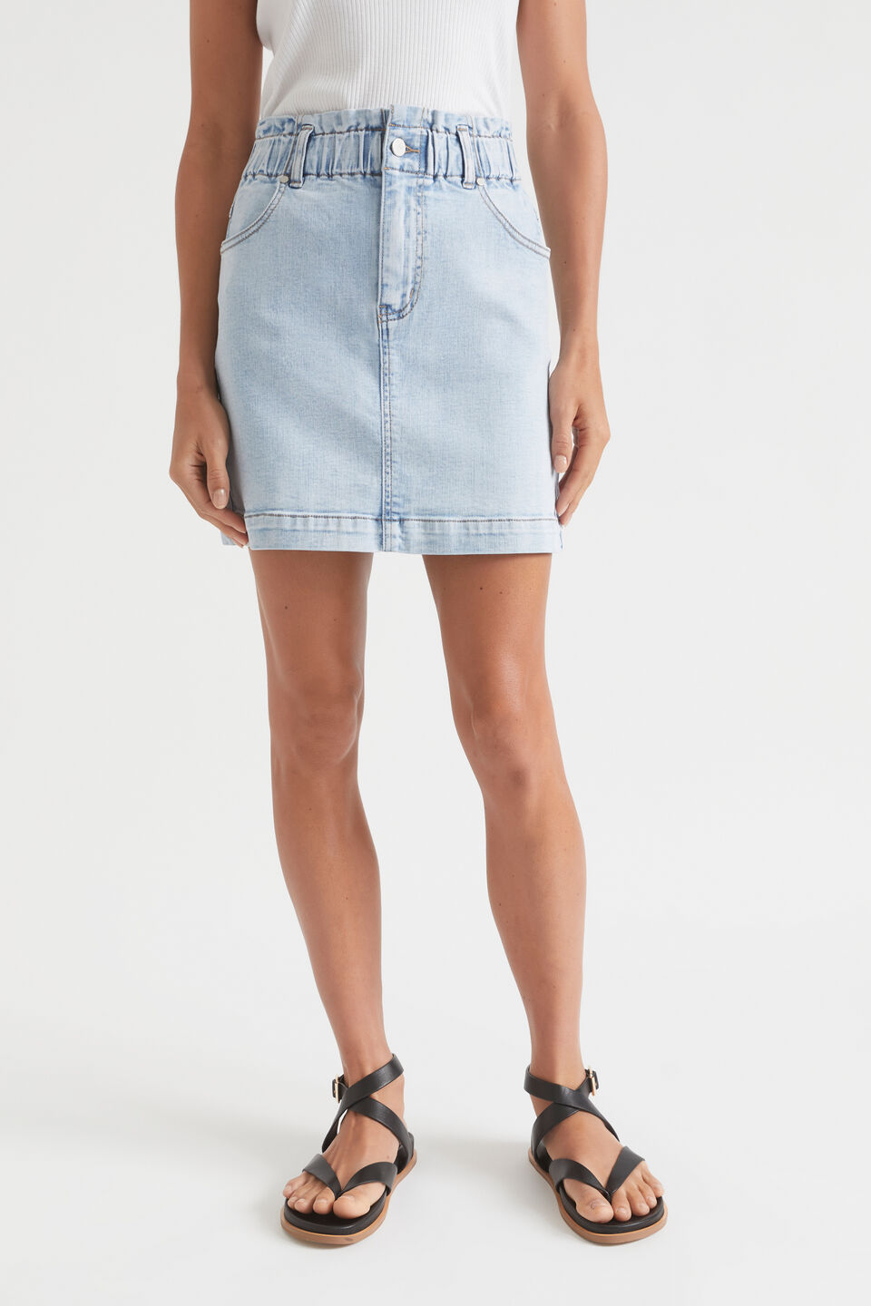 Core Denim Paperbag Mini Skirt  Ice Blue Denim