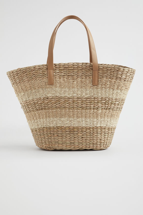 Textured Stripe Straw Tote  Natural Cream  hi-res