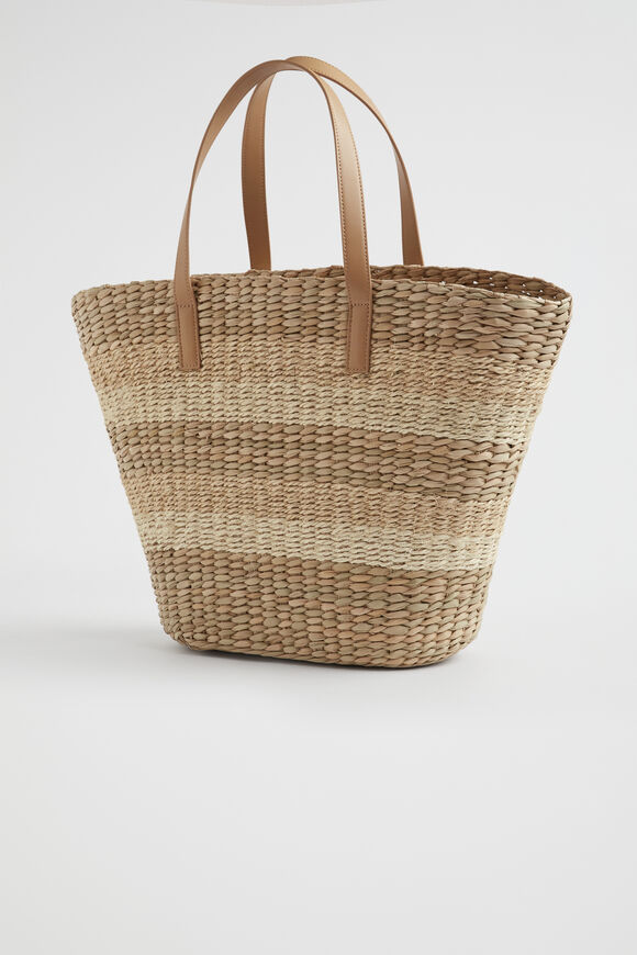 Textured Stripe Straw Tote  Natural Cream  hi-res