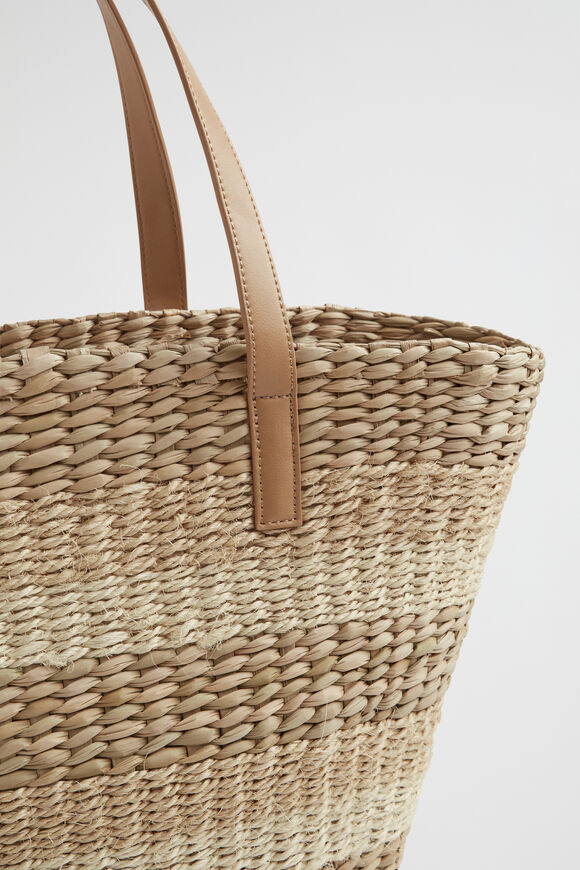 Textured Stripe Straw Tote  Natural Cream  hi-res