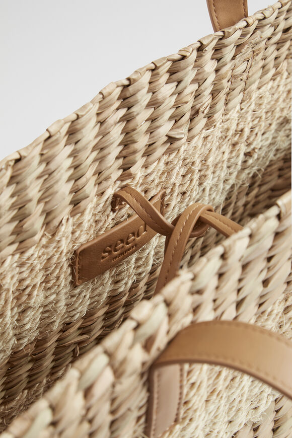 Textured Stripe Straw Tote  Natural Cream  hi-res