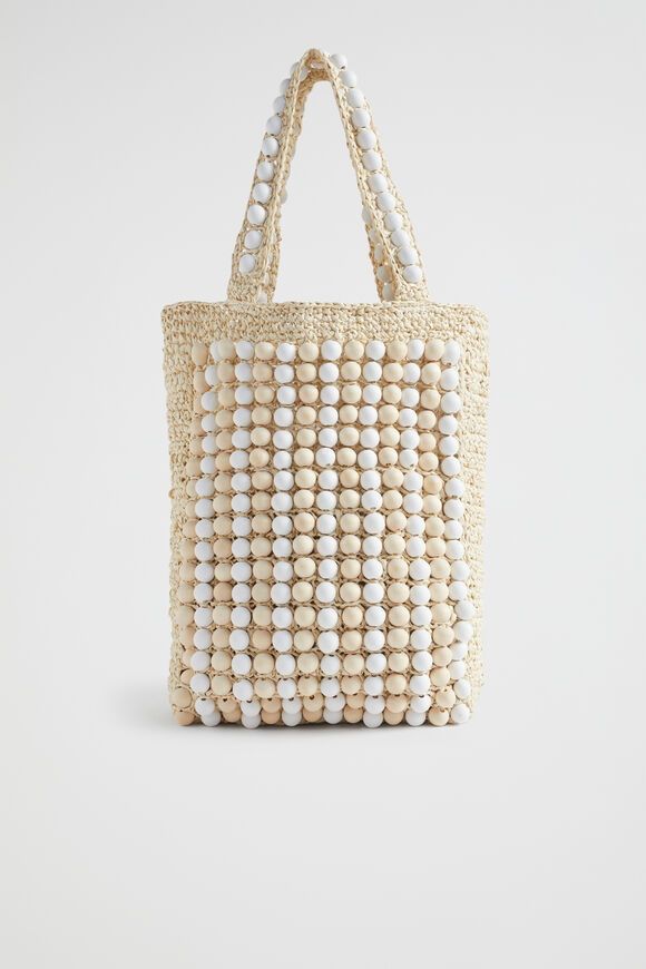 Beaded Straw Tote  Natural White  hi-res