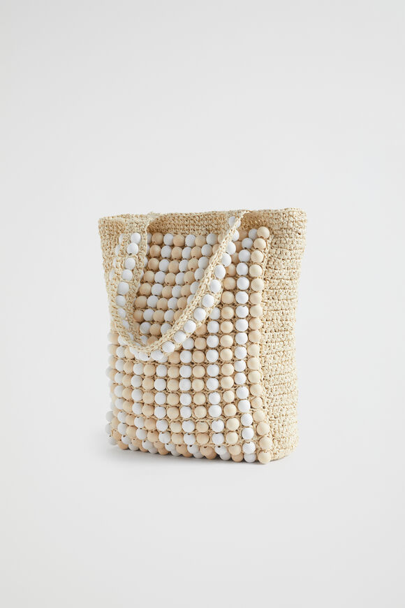 Beaded Straw Tote  Natural White  hi-res