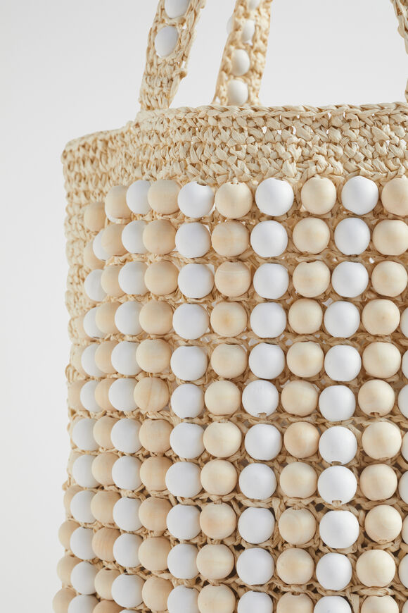 Beaded Straw Tote  Natural White  hi-res