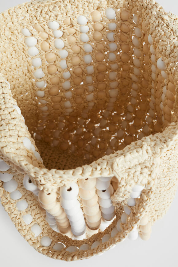Beaded Straw Tote  Natural White  hi-res