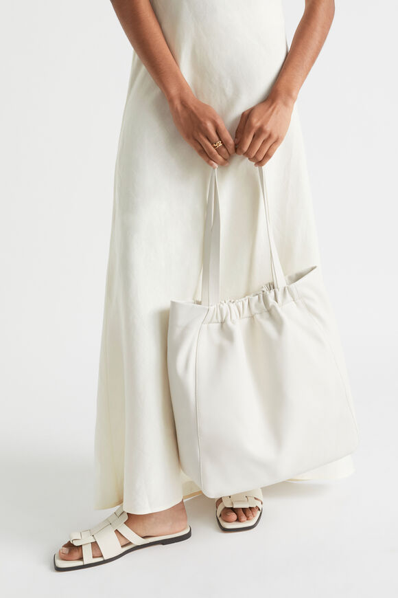Rouched Leather Tote  Bone  hi-res