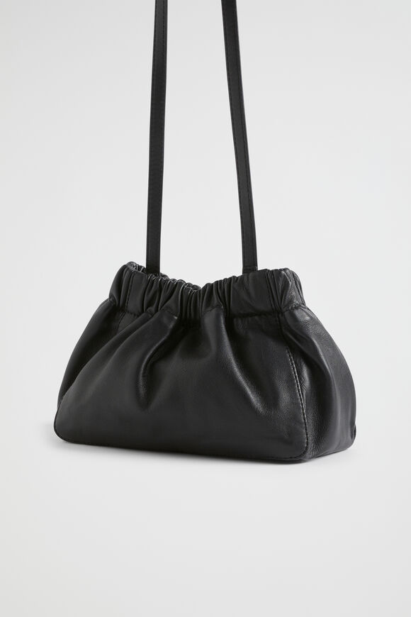 Rouched Leather Crossbody Bag  Black  hi-res