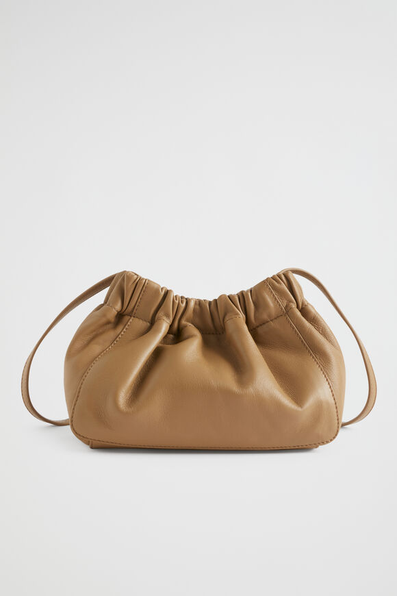 Rouched Leather Crossbody Bag  Cashew  hi-res
