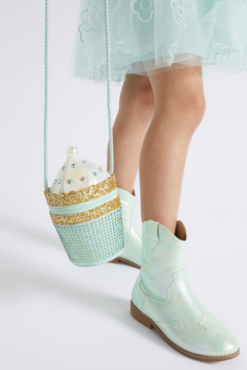 Metallic Cowboy Boot  Mint