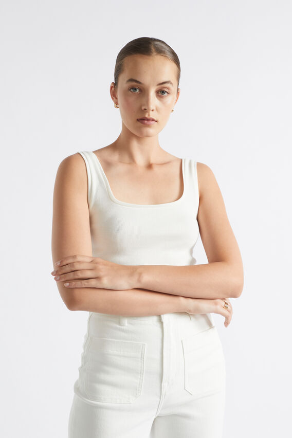 Square Neck Rib Tank  Cloud Cream  hi-res