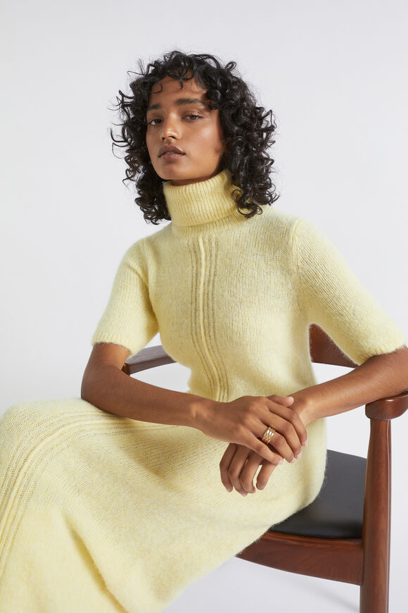 Roll Neck Knit Midi Dress  Soft Butter Marle  hi-res