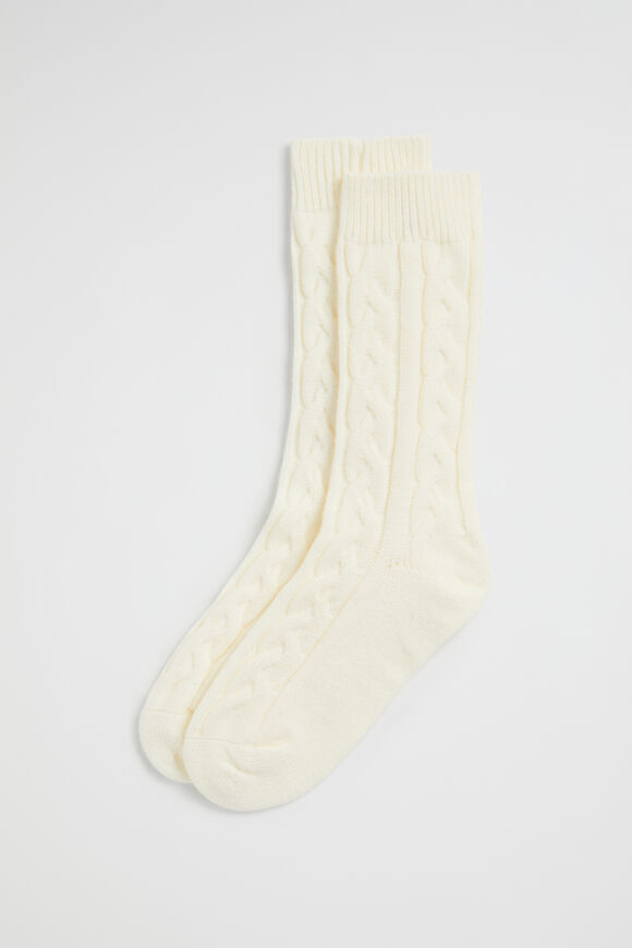 Cable Knit Bed Sock  Cream  hi-res