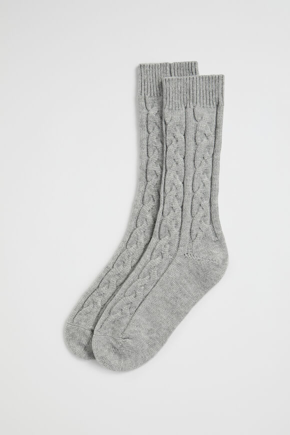 Cable Knit Bed Sock  Light Grey  hi-res