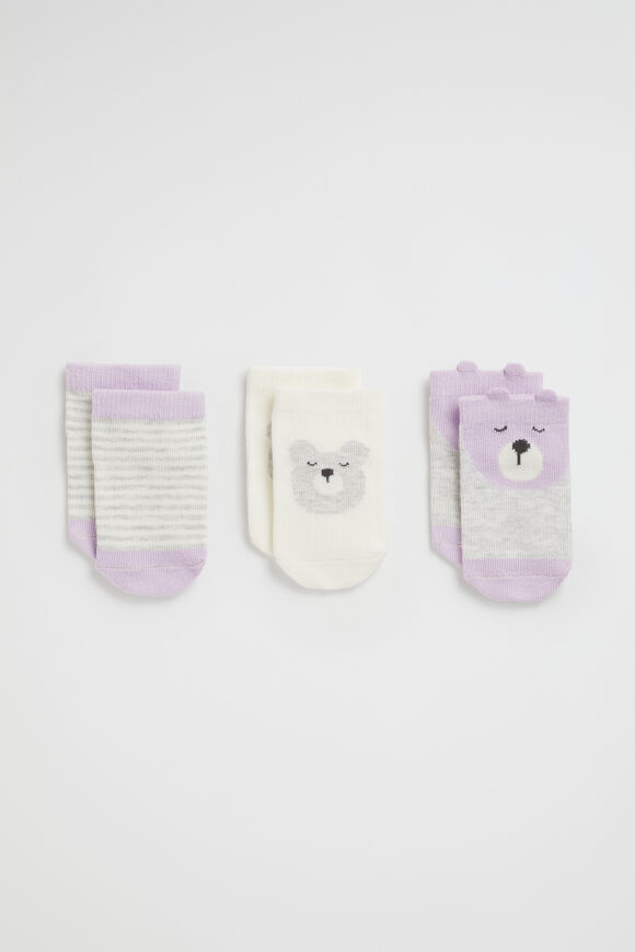 Bear Sock 3 Pack  Dusty Rose  hi-res