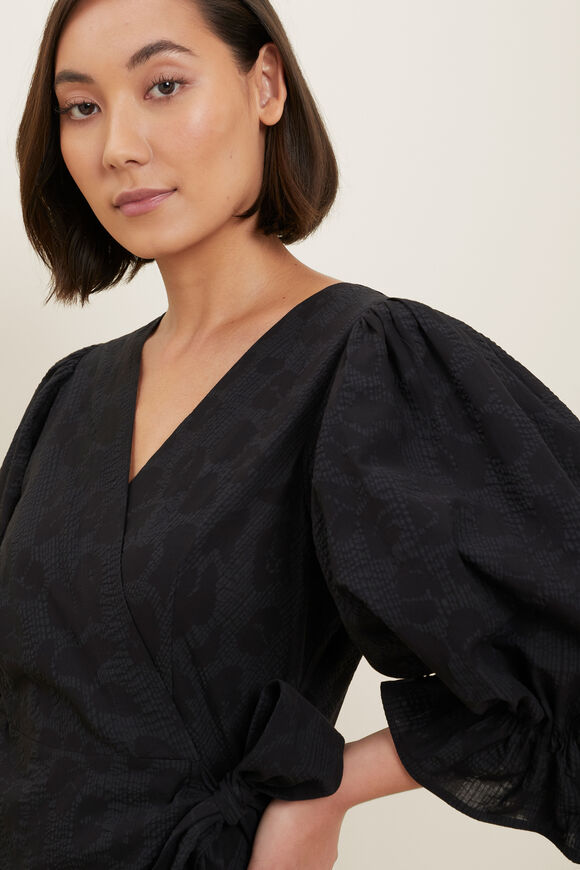 Textured Wrap Mini Dress  Black  hi-res