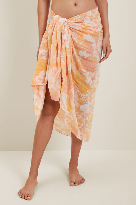 Cotton Sarong  Cantaloupe Floral  hi-res