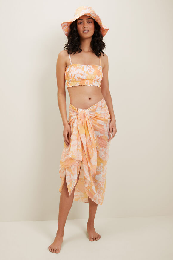 Cotton Sarong  Cantaloupe Floral  hi-res