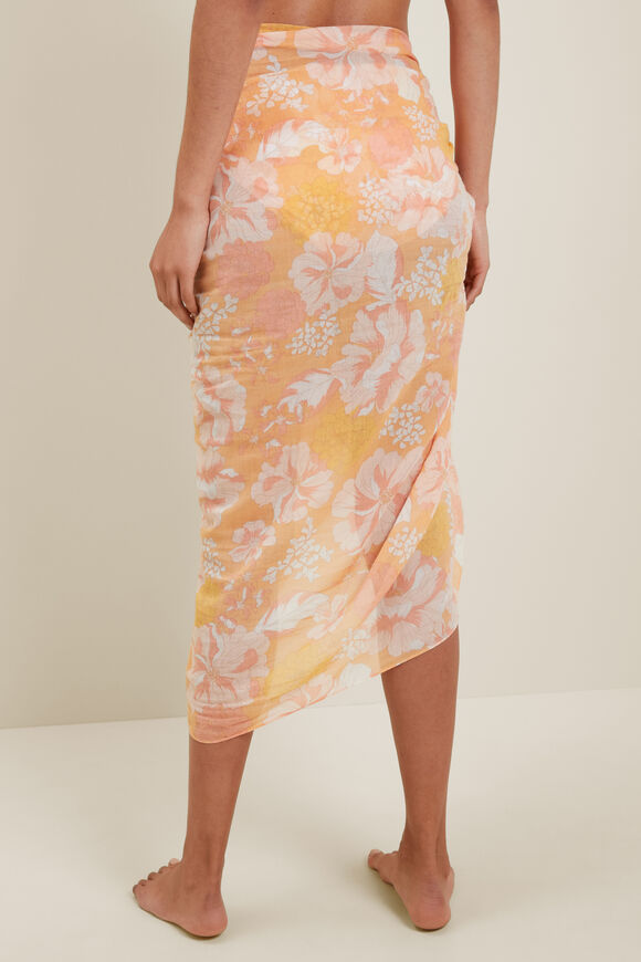 Cotton Sarong  Cantaloupe Floral  hi-res