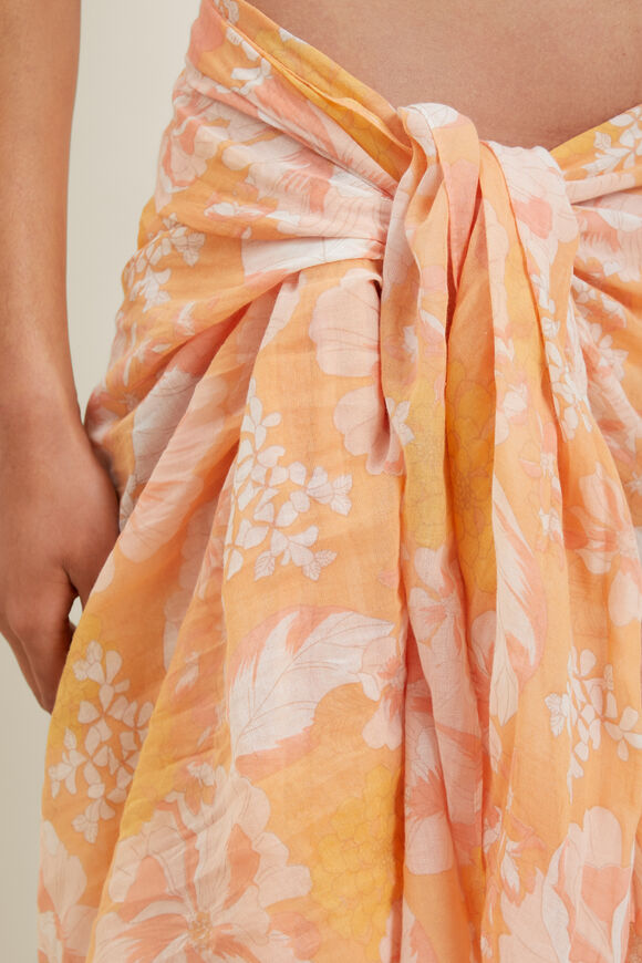 Cotton Sarong  Cantaloupe Floral  hi-res