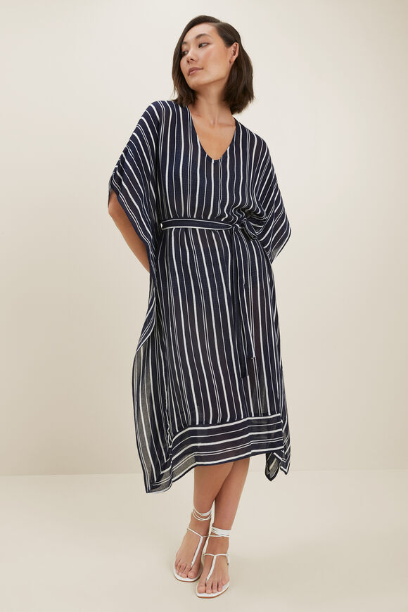 Cotton Longline Kaftan  Deep Navy Multi  hi-res