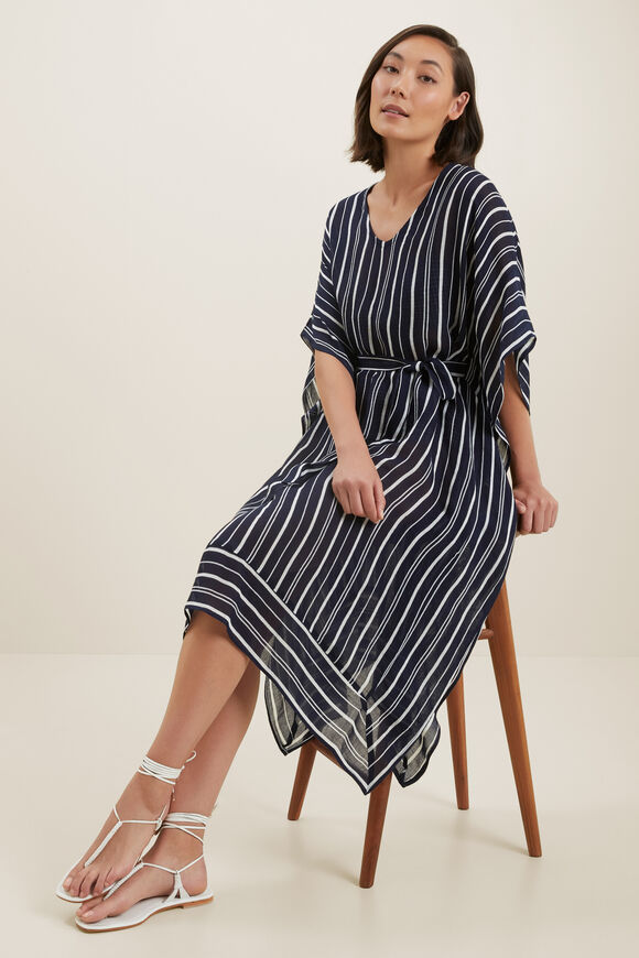 Cotton Longline Kaftan  Deep Navy Multi  hi-res