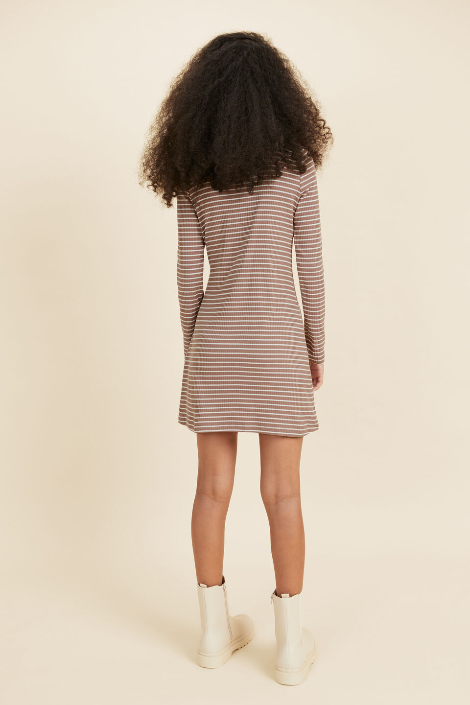 Rib Button Polo Dress  Cocoa