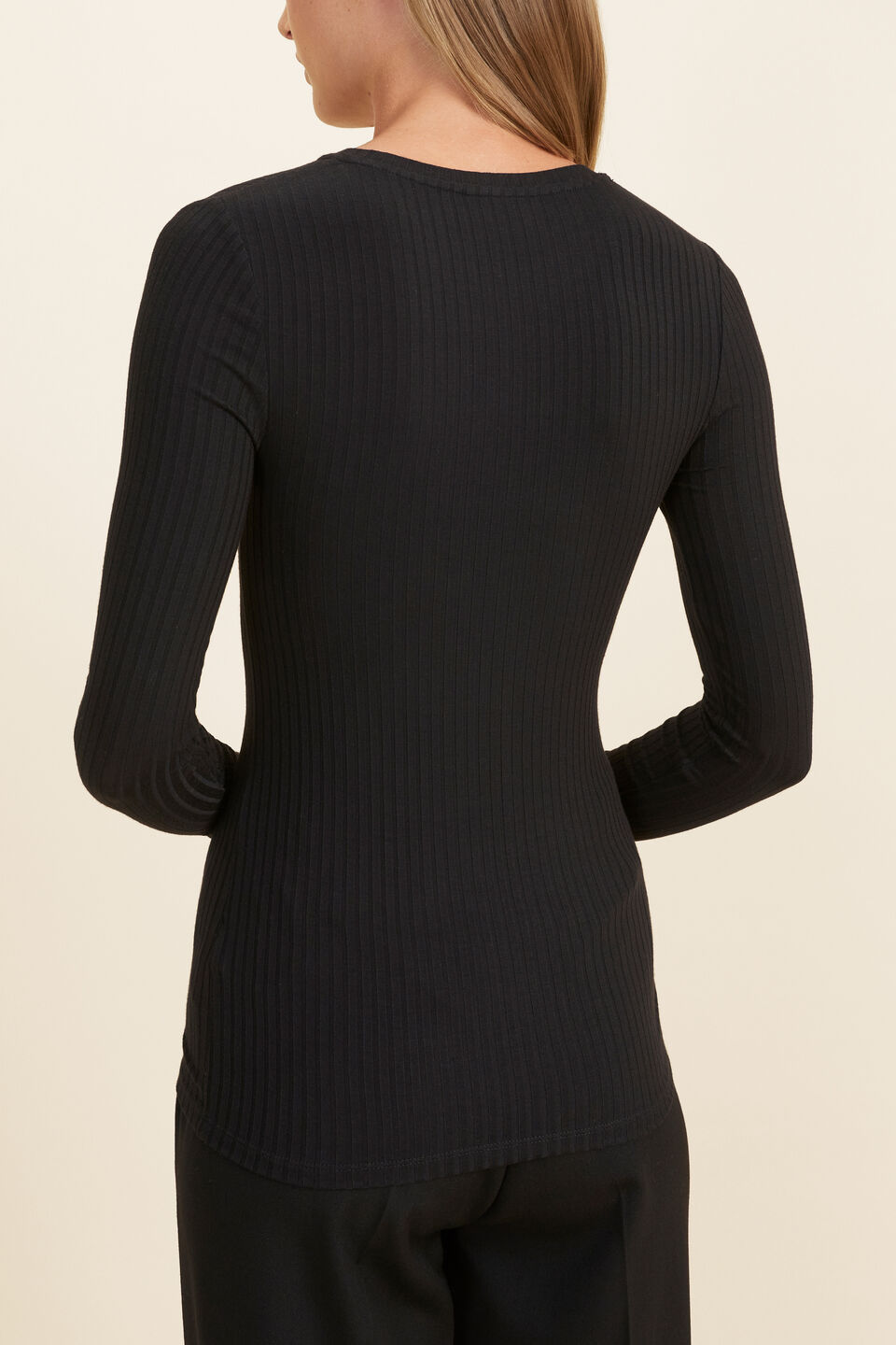 Core Rib Long Sleeve Top  Black