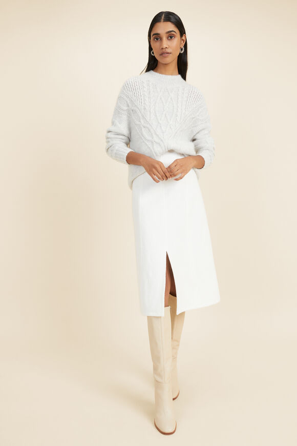 Cable Panelled Yoke Sweater  Light Grey Marle  hi-res