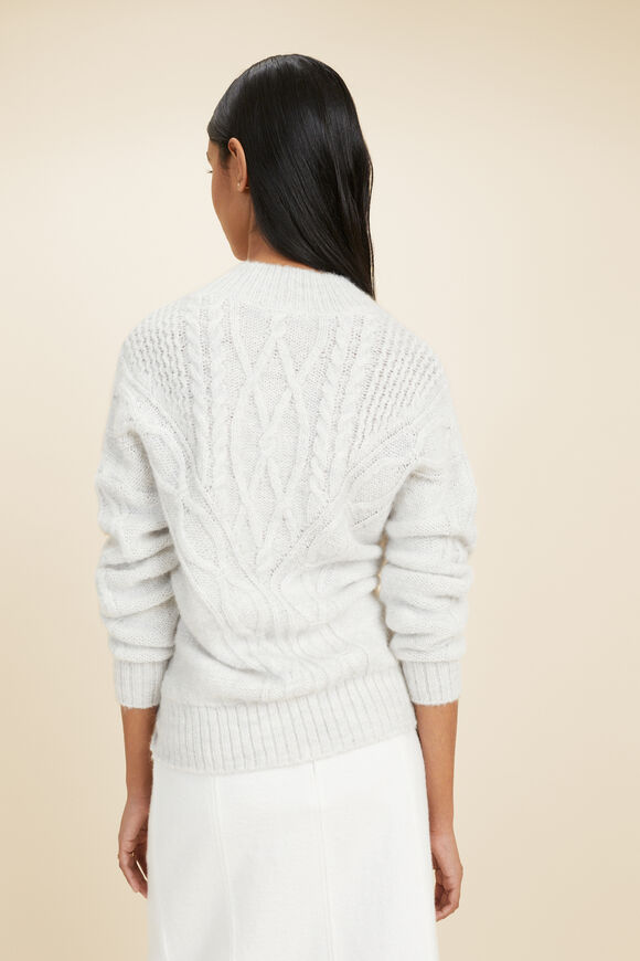 Cable Panelled Yoke Sweater  Light Grey Marle  hi-res