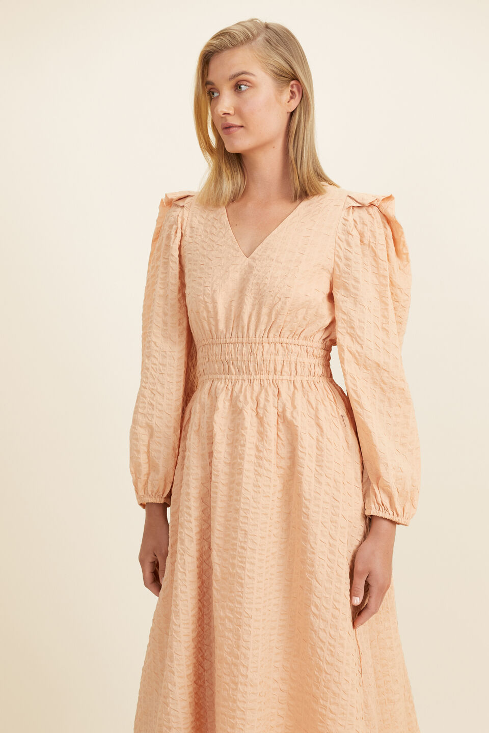 Textured Midi Dress  Light Ginger