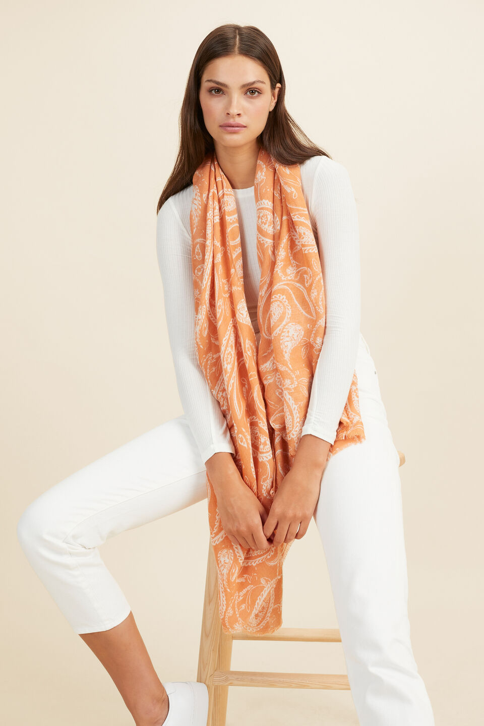 Paisley Print scarf  Dark Apricot